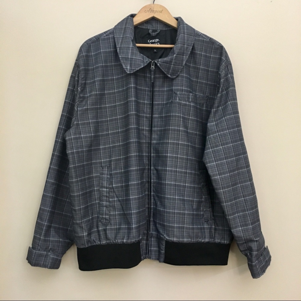 GEORGE Grey Plaid Zip Up Windbreaker Jacket Men’s XL